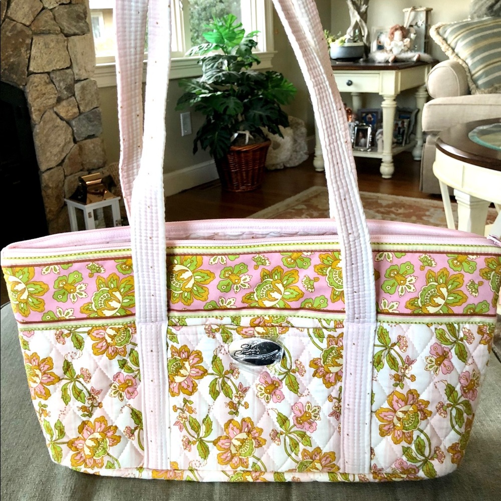 Small Tote bag, in pink, green & white, brand new